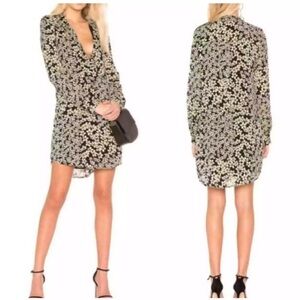 Equipment yellow floral silk mini shirt dress